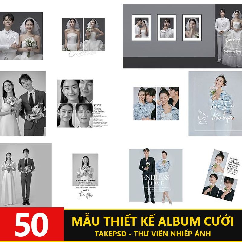 Album-3790, Bộ 50 PSD mẫu album cưới chụp phòng studio Hàn Quốc phiên bản vuông