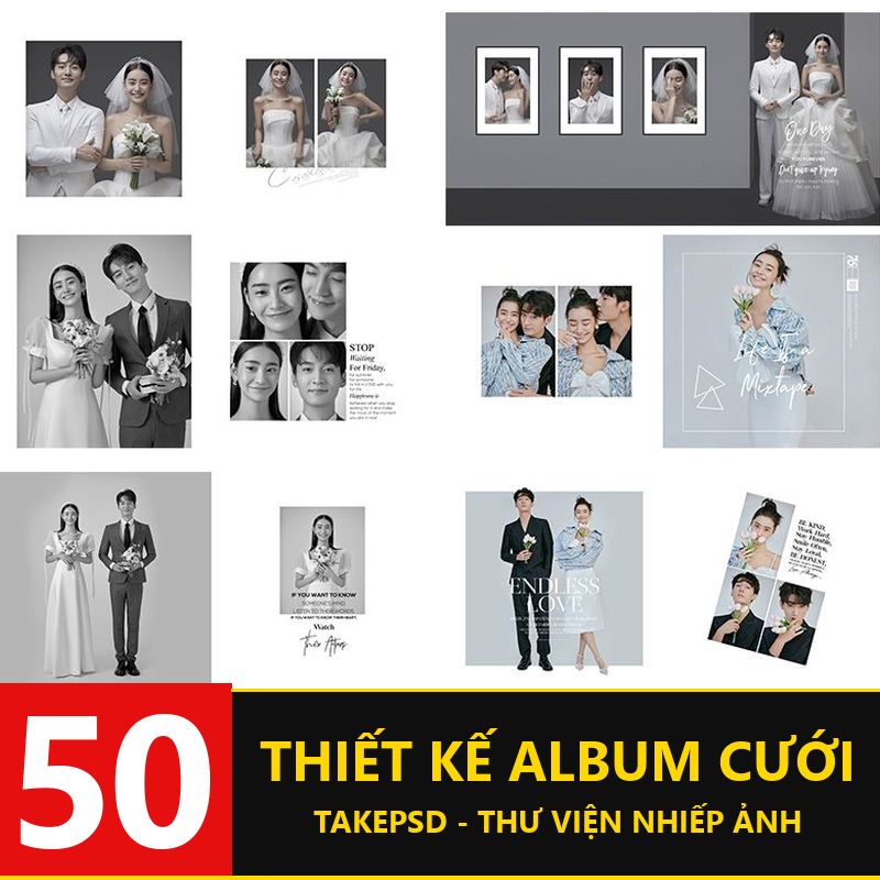 Album-3790, Bộ 50 PSD mẫu album cưới chụp phòng studio Hàn Quốc phiên bản vuông