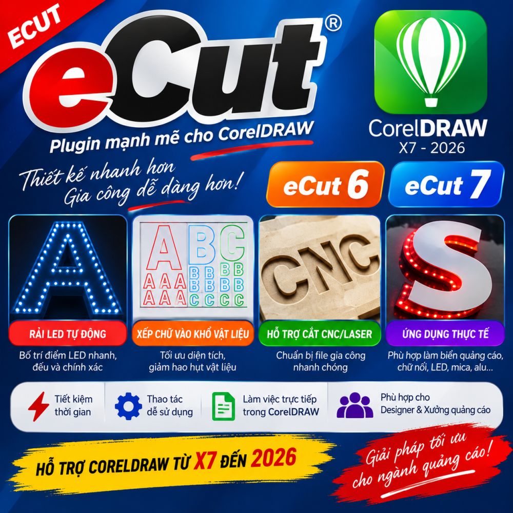 Dịch vụ cài eCut 6 & eCut 7 cho CorelDRAW X7 – 2026