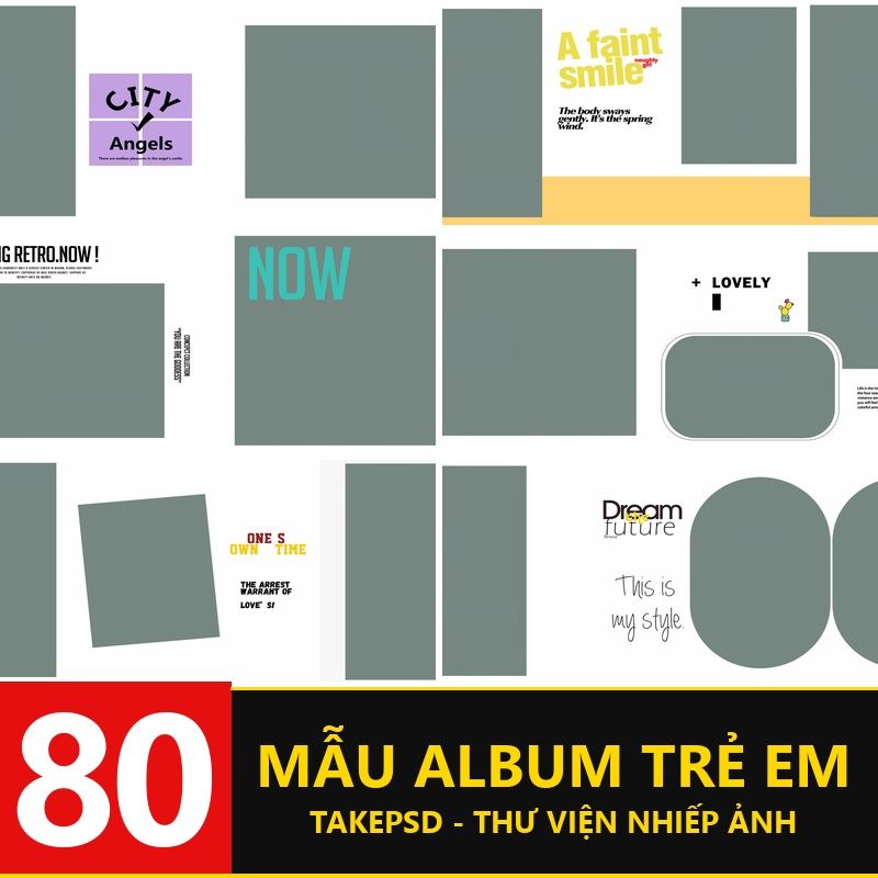 PSD-0810, Bộ 80 PSD mẫu thiết kế album trẻ em phiên bản ngang phong cách cổ điển vintage