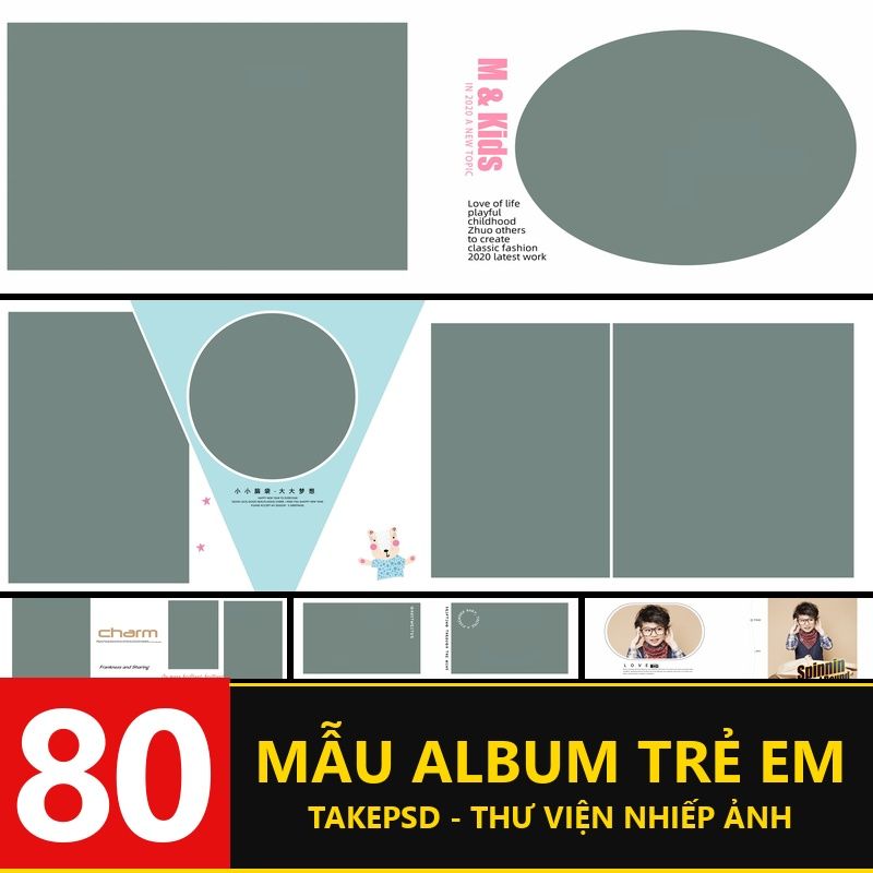 PSD-0810, Bộ 80 PSD mẫu thiết kế album trẻ em phiên bản ngang phong cách cổ điển vintage