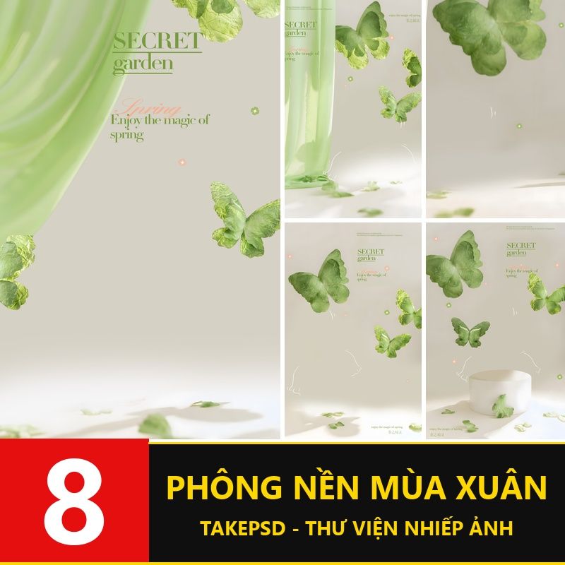PSD-1576, Bộ 8 PSD thiết kế ảnh trẻ em và bé sơ sinh chủ đề mùa xuân tông xanh tươi mát phong cách hiện đại