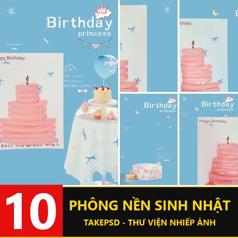 PSD-3200, Bộ 10 PSD mẫu thiết kế hậu kỳ ảnh sinh nhật bé gái phong cách công chúa màu hồng thơ mộng độc đáo
