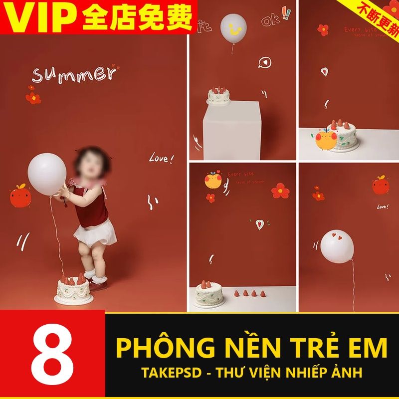 PSD-42313, Bộ 8 PSD mẫu vật liệu bong bóng mùa hè graffiti thiết kế ảnh sinh nhật đầu tiên em bé dễ thương