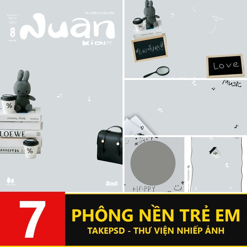 PSD-6227, Bộ 7 PSD thiết kế ảnh bé sơ sinh và 1 tuổi phong cách thời trang tối giản Hàn Quốc