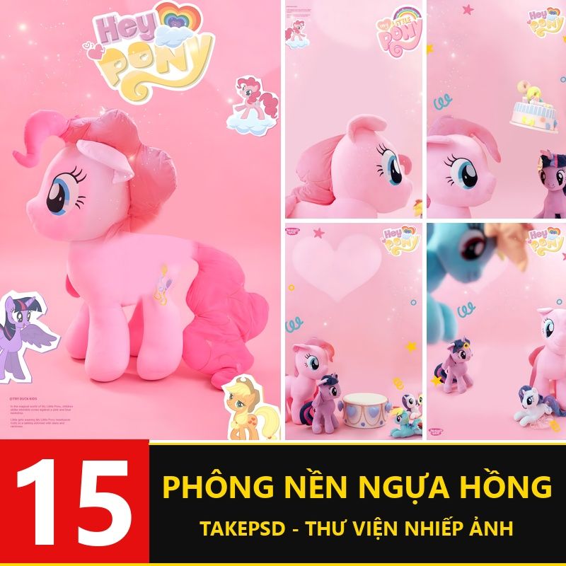 PSD-8489, Bộ 15 PSD thiết kế ảnh trẻ em chủ đề My Little Pony phong cách dopamine xuân hè