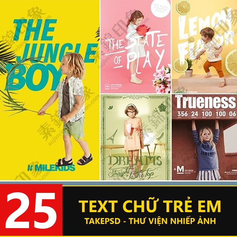 Text-032, Bộ 25 file PSD mẫu text typo cho ảnh trẻ em thời trang du lịch