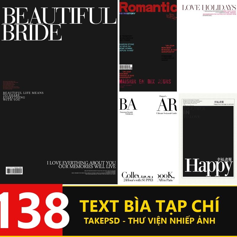 Text-5037, Bộ 138 file PSD bố cục văn bản mẫu bìa tạp chí thời trang ảnh cưới studio