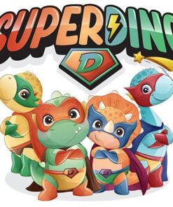 Super dinosaur and other heroes funny cartoon illustration 1