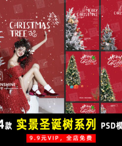 K524 Bo 14 PSD mau bo cuc thiet ke bai dang studio gom hinh anh va van ban trang tri anh bia cay thong Noel 2