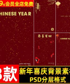 PSD 1054 Bop 8 PSD mau psd chat lieu poster nen sequin va manh giay vang kem text chu don tet con rong 2024 2