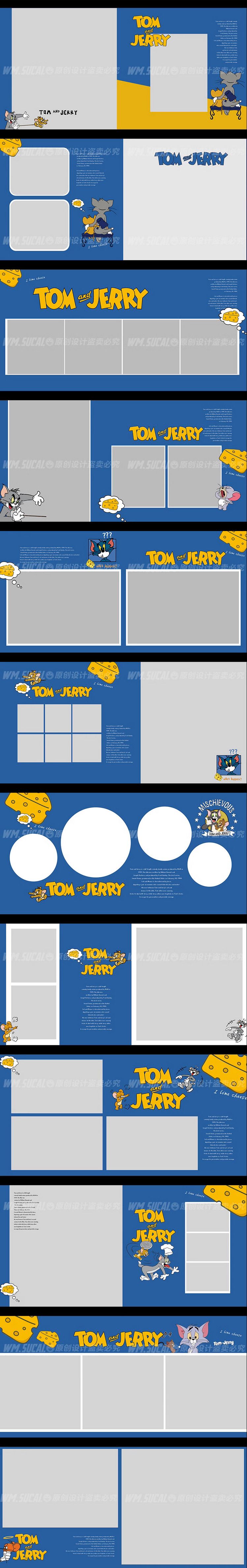 P391, Bộ 12 Psd Mẫu Album Vuông Trẻ Em Phim Hoạt Hình Cổ điển Thời Thơ ấu Tom Và Jerry 2