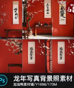 Y1698 Bo 6 PSD nen hoa dao ghep anh tre em anh gia dinh le hoi mua xuan nam con rong
