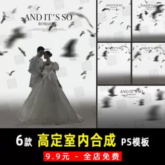 K910 Bo 6 PSD mau nen cuoi vay trang va chim hai au va bo cau trong nha do bong Xiaohongshu