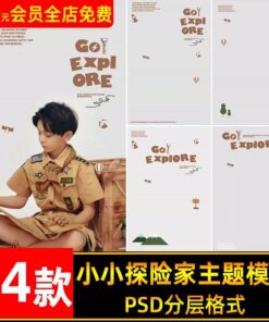 PSD 7958 Bo 14 PSD mau ghep nen anh cam trai du lich tre em studio chu de nha sieu tham hiem nhi 2