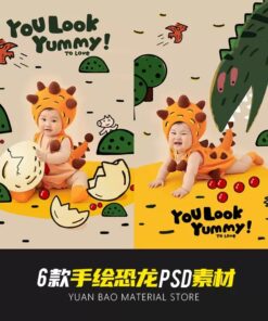 PSD 8595 Bo 6 PSD mau nen ve tay hoat hinh tre em tre so sinh thiet ke anh album chu de khung long 2