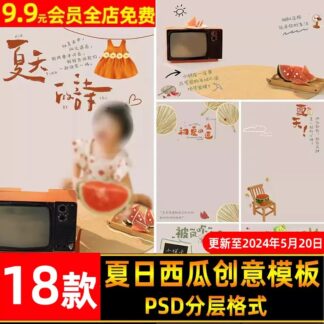 BG 3225 Bo 18 PSD mau thiet ke nen anh tre em ve tay chu de dua hau mua he sang tao de thuong 2