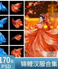 L287 Bo 170 PSD chat lieu thiet ke vay xanh do phong cach co trang duoi ca Koi canh dem co xua 1