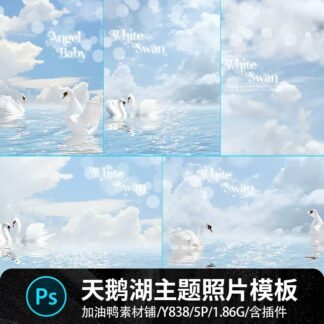 Y838 Bo 5 PSD vat lieu thiet ke nen anh tre em studio chu de Ho Thien Nga Swan Lake giac mo thien than 2
