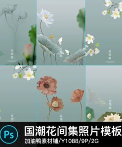 Y1088 Bo 9 PSD chat lieu thiet ke anh tre em album anh hoa sen hoa moc lan phong cach Trung Quoc 2