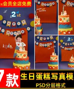 PSD 0788 Bo 7 PSD mau vat lieu hau ky banh sinh nhat nhieu mau sac thiet ke anh tre em em be 2 tuoi 2