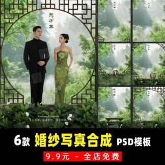 G061, Bộ 6 PSD mẫu vật liệu nền thiết kế ảnh cưới, ảnh chân dung cá nhân phong cách dân tộc Trung Quốc mới (2)