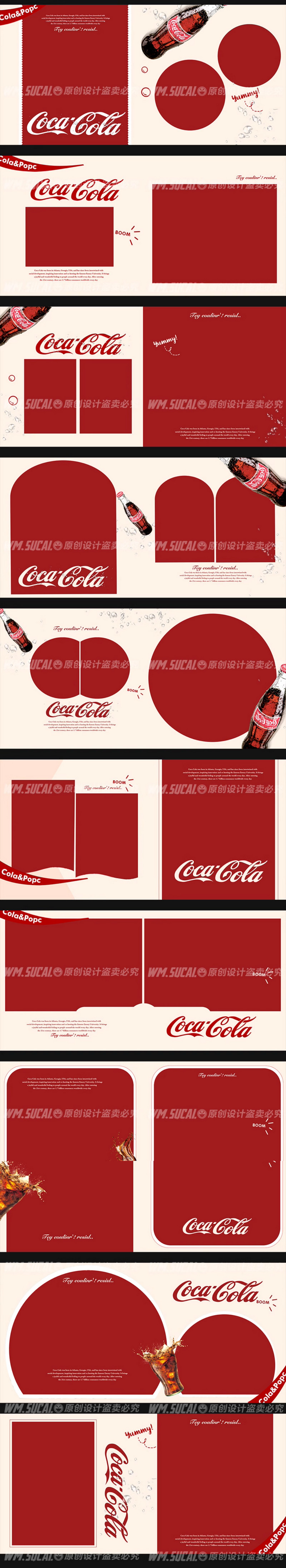 P307, Bộ 12 PSD mẫu album trẻ em studio phong cách tạp chí tiếng Anh đơn giản cao cấp nước ngọt có ga Cocacola (1)