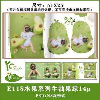 Album E118, Bộ 14 PSD Mẫu Thiết Kế Album Trẻ Em Chủ Đề Trái Cây Bơ Xanh Phong Cách Ảnh Viện Studio Đẹp, Dễ Chỉnh Sửa (2)