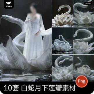 PNG 3278, Bộ 10 PNG ảnh nghệ thuật mẹ bầu năm Rắn hóa thân Bạch Xà khổng lồ bên hoa sen dưới trăng rằm, nền trong suốt (2)