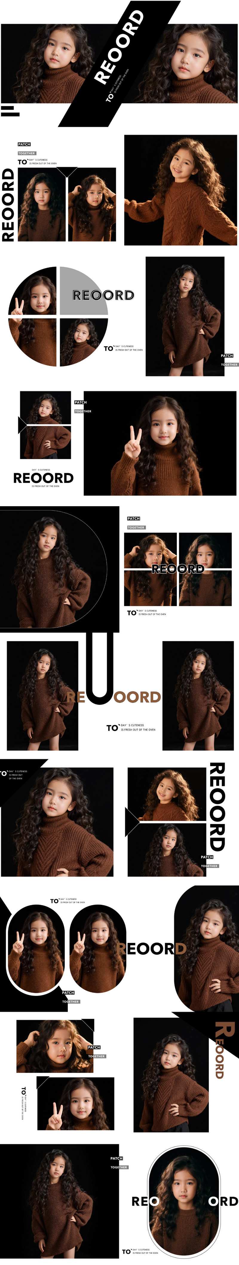 Album 0888, Bộ 10 PSD mẫu thiết kế album trẻ em phiên bản vuông 30x30 chủ đề áo len xoăn xu hướng thời trang studio (1)