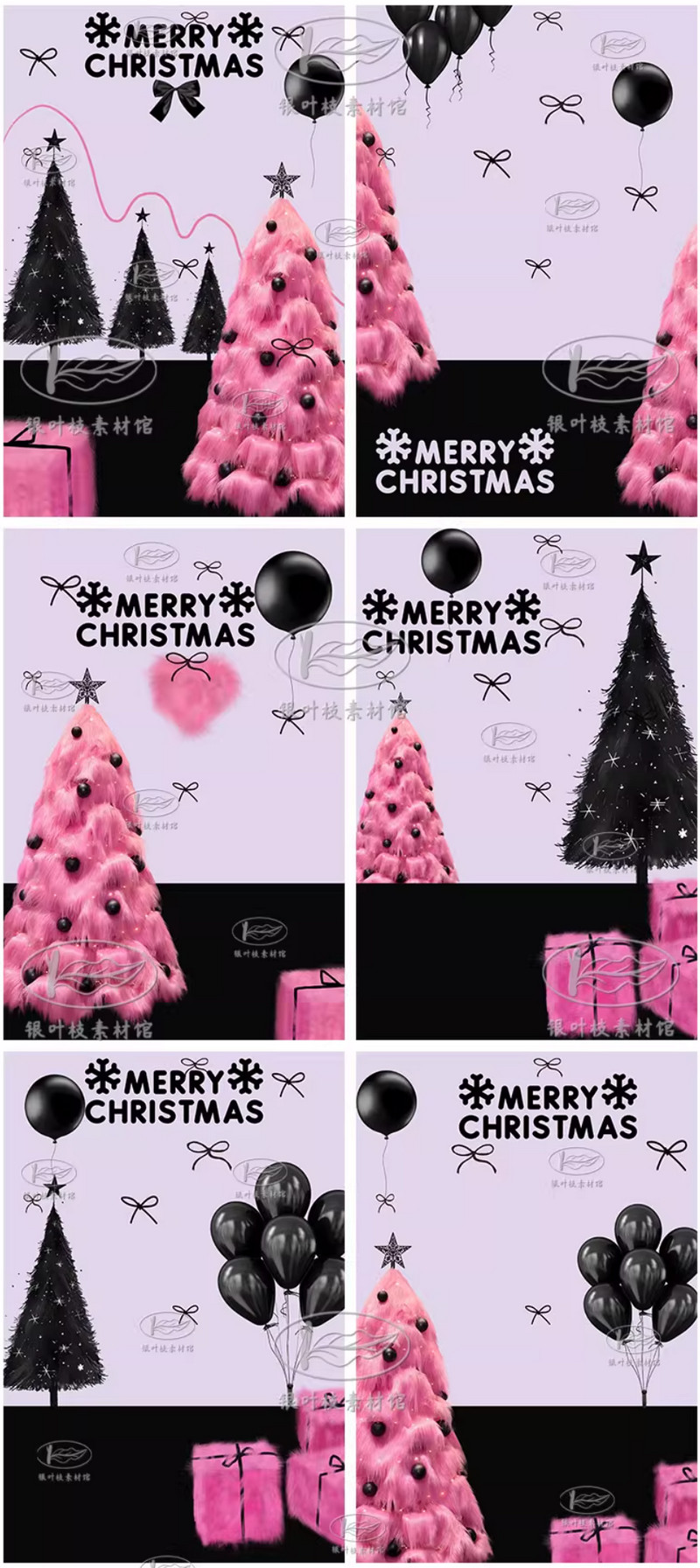 PSD 7883, Bộ 6 PSD tài liệu hậu kỳ photoshop chủ đề giáng sinh cho trẻ em, bạn gái, cây thông Noel studio hồng đen (1)