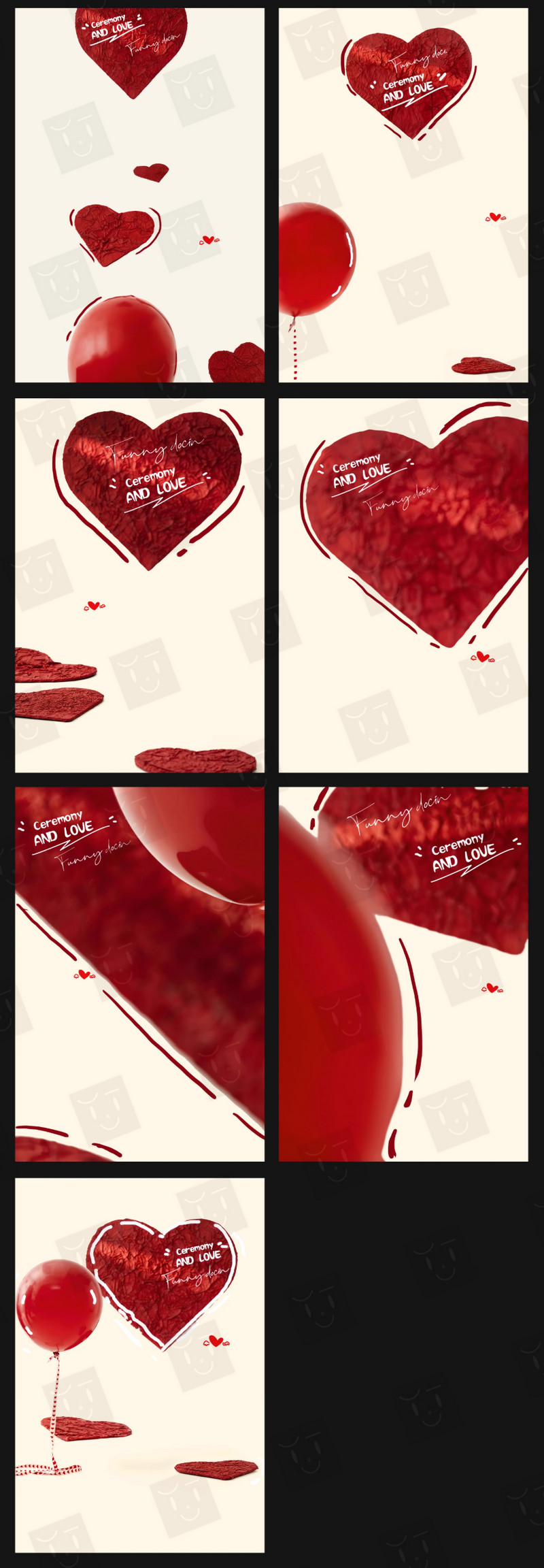 G113, Bộ 7 PSD chất liệu thiết kế studio nền bóng bay trái tim màu đỏ hoạt hình dễ thương cho ảnh gia đình cha mẹ và con cái (1)