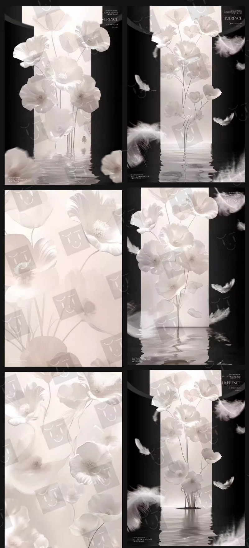 G144, Bộ 6 PSD vật liệu thiết kế cho ảnh cưới họa tiết hoa gợn sóng và bóng đổ màu trắng phong cách Vera style studio trong nhà (1)