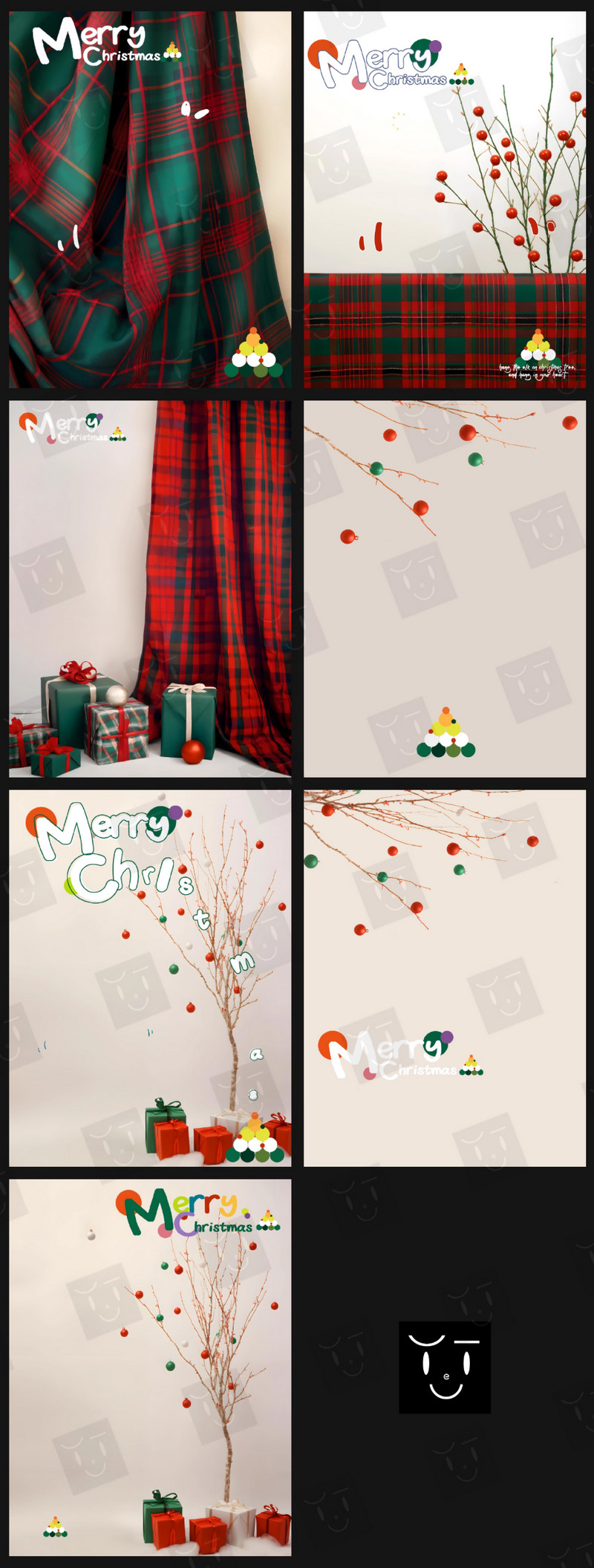 G181, Bộ 7 PSD mẫu background trong nhà cảnh tuyết giáng sinh chủ đề cây thông Noel hoạt hình xiaohongshu 2025 cho trẻ em (1)