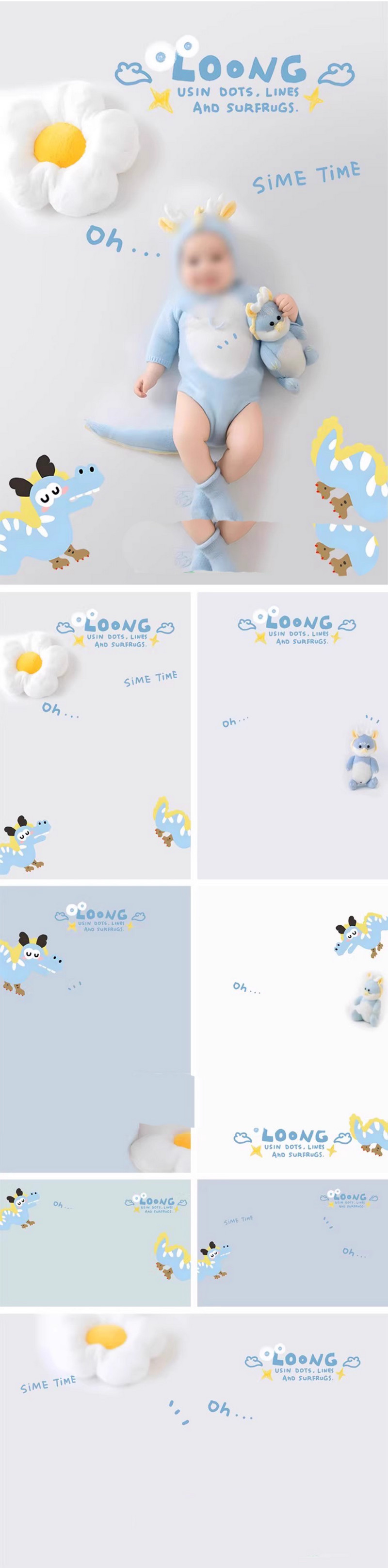 PSD 7818, Bộ 7 PSD mẫu tài liệu ghép ảnh em bé dễ thương nhân dịp sinh nhật 1 tuổi chủ đề khủng long màu xanh nhạt (1) PSD 7818, Bộ 7 PSD mẫu tài liệu ghép ảnh em bé dễ thương nhân dịp sinh nhật 1 tuổi chủ đề khủng long màu xanh nhạt (1)