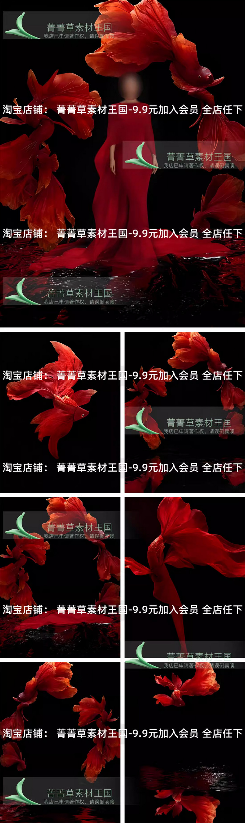 DL-014, Bộ 32 PSD tổng hợp mẫu cá chép Koi đỏ Tết may mắn – phong cách Trung Hoa, file PSD tách lớp (1)